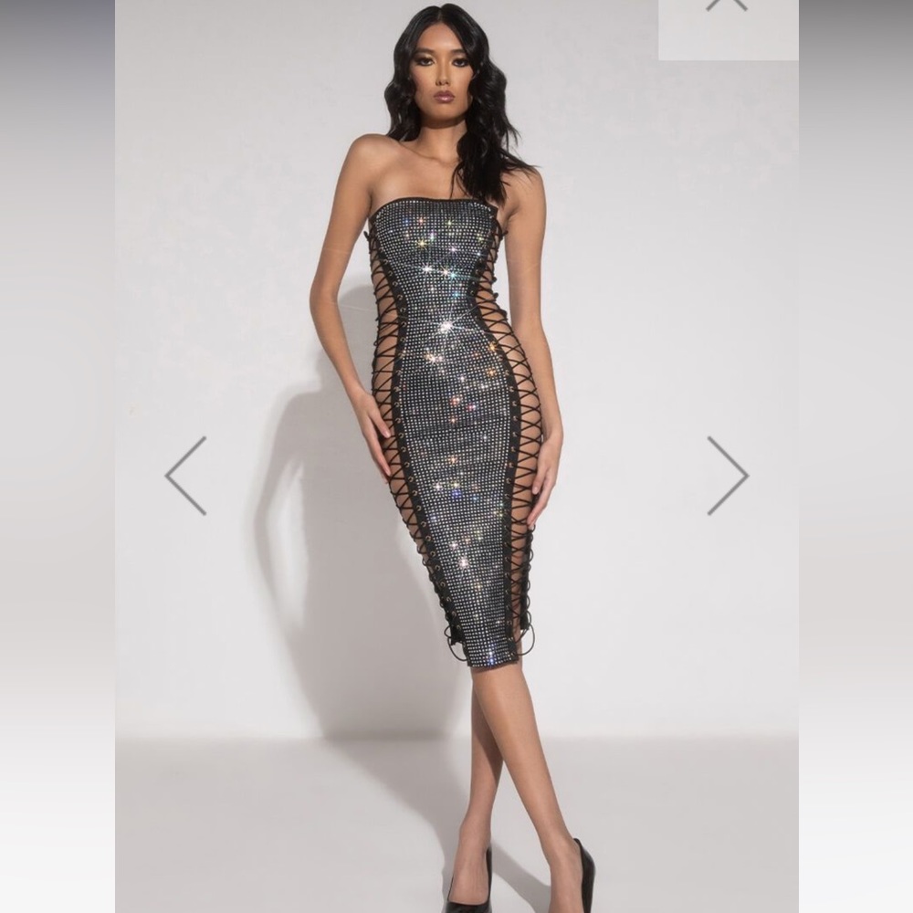 Sexy Bandage Dress Sparkle Midi Lace Up Akira NWT